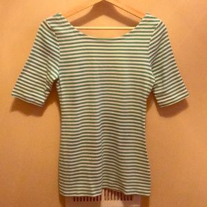 Banana Republic Green and White Stripe Tee - S